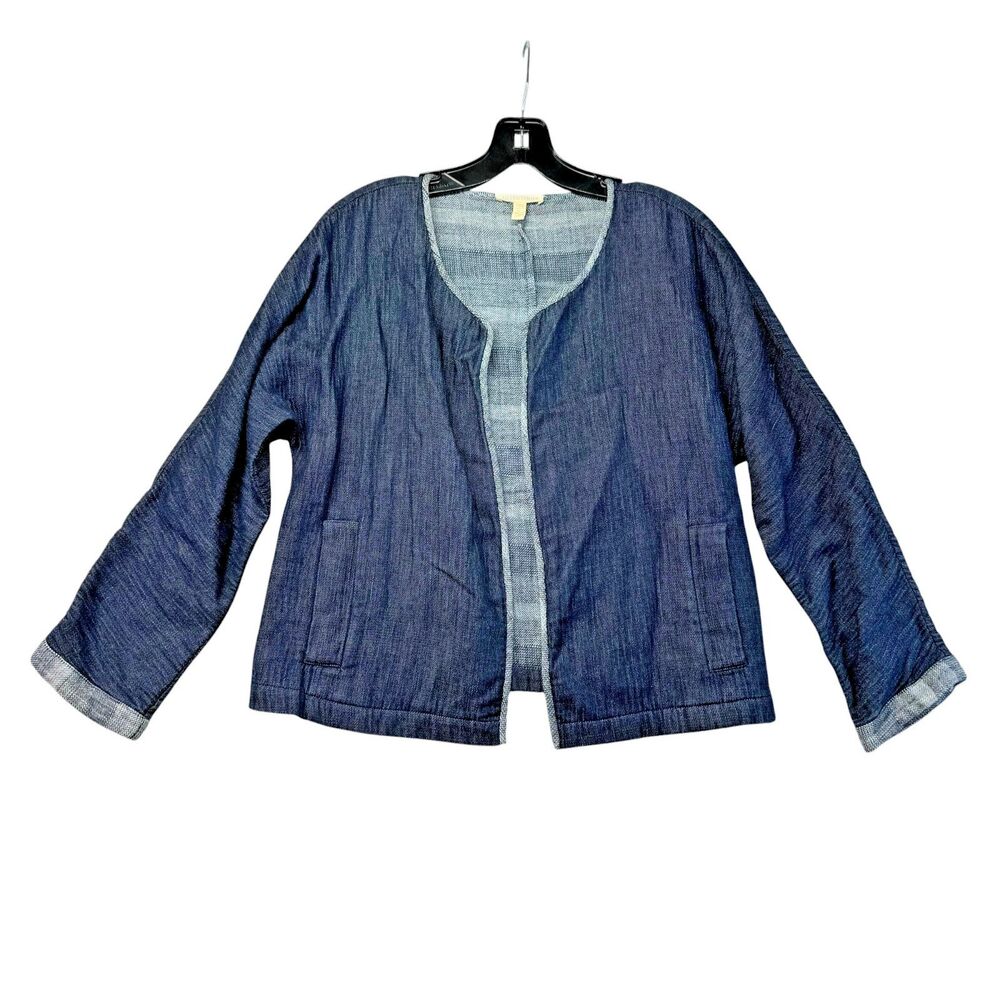 Eileen Fisher Cardigan Women's Small Blue Jacket Denim Organic Cotton Pockets